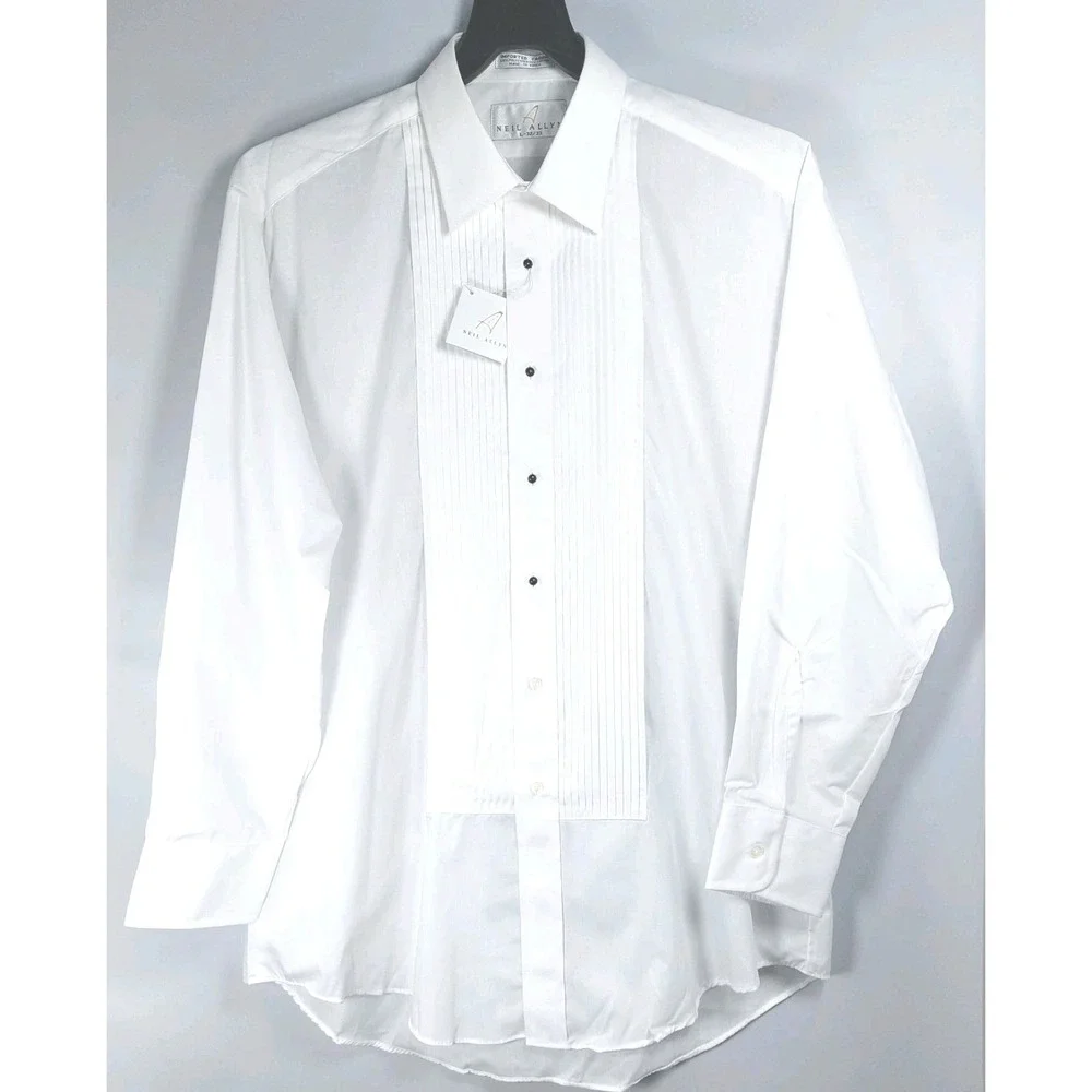 Neil Allyn Tuxedo Shirt‎ 100% Cotton Laydown Collar 1/4
